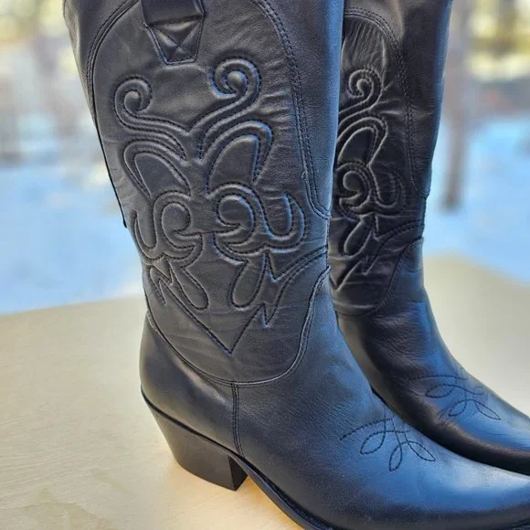 Penny Loves Kenny Calf Leather Womens Western Cowbow Black Boots, Preowned, 7.5M - Picture 4 of 13